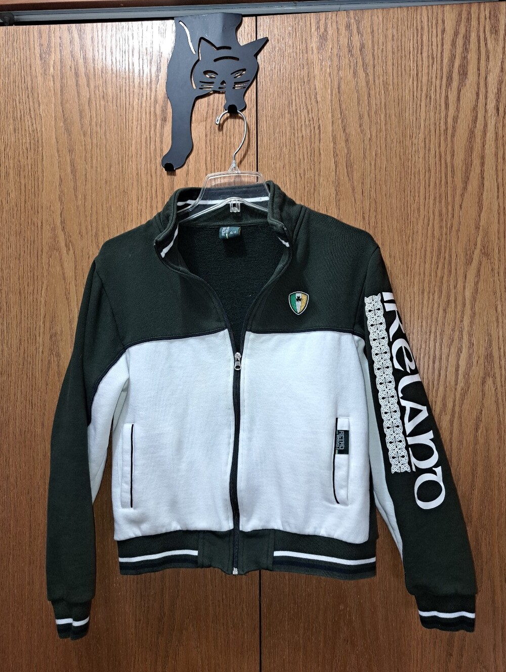 Retro Irish Green and White Zip-Up Ireland Varsity Jacket